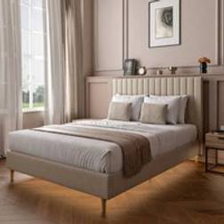 X-Rocker Upholstered Velvet Bed Frame with LED Lights - Beige - King