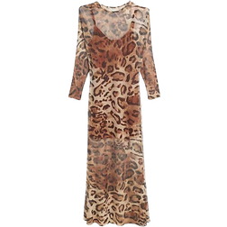 River Island Mesh Leopard Print Bodycon Midi Dress - Brown