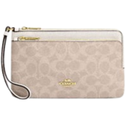Coach Double Zip Wallet In Signature Canvas - Gold/Sand/Chalk