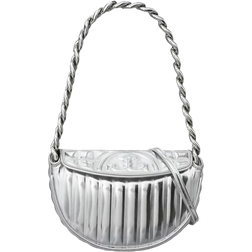 Tory Burch Mini Fleming Soft Metallic Crescent Shoulder Bag - Silver