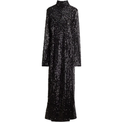 H&M Long Mesh Dress With Sequins - Black