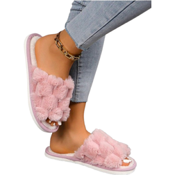 Shein Fluffy Slip-On Slippers For Women, Comfortable Open-Toe House Shoes For All Seasons