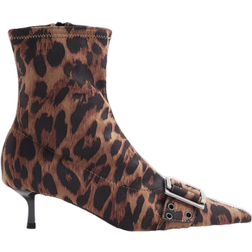 River Island Leopard Buckle Sock Kitten Heel Boots - Beige