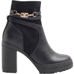 River Island Hardware Strap Heeled Boots - Black