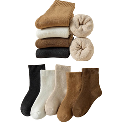 Shein 5 Pairs Kids/Toddlers Thick Cashmere Socks, Black, White, Khaki, Solid Color, Autumn/Winter, Simple Mid-Calf Socks, Fashion Versatile, Suitable For Daily Wear