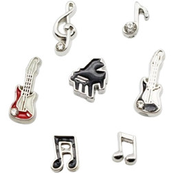 Glocom Music Piano Guitar Floating Locket Charms Set - Silver/Multicolour/Transperant