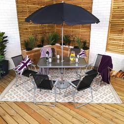Dakota Fields 6 Person Garden Furniture Table 6 Chairs & Parasol - Grey Patio Dining Set