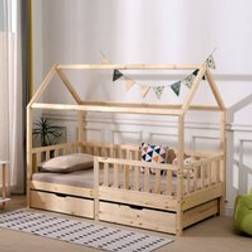 HMD Natural Kids Bed Single Bed Frame with 2 Storage Drawers