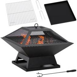 Northio Eldskål Med Grillgaller Och Gnistskydd 45x45x34 cm Svart