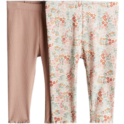 H&M Ribbed Cotton Leggings 2-pack - White/Floral (1240905003)