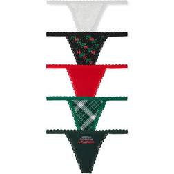Victoria's Secret Lace-Trim Cotton V-String Panties 5-pack - Multi