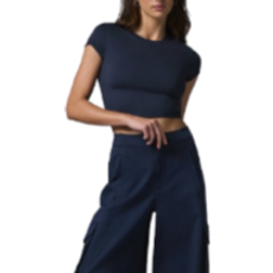 Alo Soft Crop Finesse Short Sleeve Top - Navy
