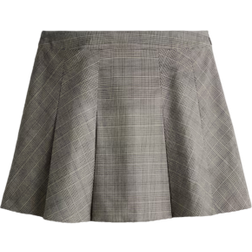 H&M Pleated Mini Skirt - Greige/Checked
