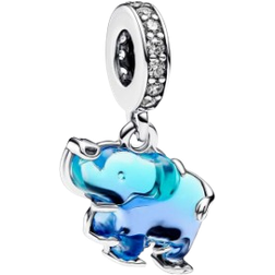 Pandora Murano Glass Elephant Dangle Charm - Silver/Blue/Transparent