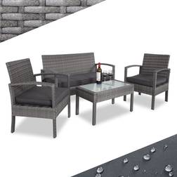 Casaria Gartenmöbel Set Wetterfest 4 Personen Outdoor inkl Auflagen Polyrattan 2x Sessel Grau Lounge-Set