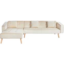 Beliani Ecksofa Hellbeige Samtstoff L-Förmig Rechtsseitig Schlaffunktion Sofa 3-Sitzer