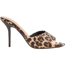 River Island Satin Leopard Print Heeled Mule Sandals - Brown