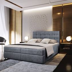 Masseno GLOS M 140x200 cm Komplett-Set mit Bonell Matratze und Topper - Grau Boxspringbett