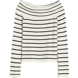 H&M Rib Knit Off The Shoulder Top - Cream/Black Striped