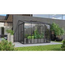 Vitavia Ida 5200 Växthus 5,2 m2 Svart 3mm Härdat Glas 6mm Polytak m Sockel Aluminium Glas