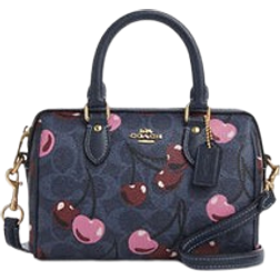 Coach Mini Rowan Crossbody Bag In Signature Canvas With Cherry Print - Gold/Denim Multi