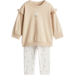 H&M Sweatshirt & Leggings Set 2-piece - Light Beige/Floral (1170051018)