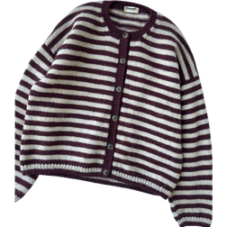 Shein Women's simple, commuter-friendly cardigan with round neck, color blocks and stripe pattern with buttons