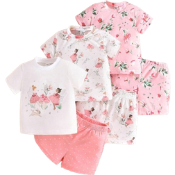 Shein Baby Girl 6pcs/Set Cute, Interesting, Elegant Flower Patterned Short Sleeve T-Shirt And Shorts Outfits For Spring And Summer