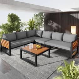 Flieks Gartenlounge Set 5-tlg mit Eisenrahmen Grau Lounge-Set