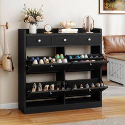 Brayden Studio 18 Pair Storage Cabinet Matte Black Shoe Rack
