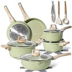 Just Perfecto med 21 Kastruller och Stekpannor Non-Stick Köksredskapsset Vit Granit Induktion Set med lock 15 delar