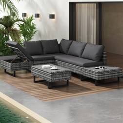 Flieks Rattan Gartenmöbel Set für 4-5 Personen 3 Teilig Grau Lounge-Set