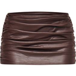 PrettyLittleThing Chocolate Brown Faux Leather Ruched Mini Skirt