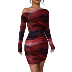 Shein Fitted Tie Dye Print Long Sleeve Dress - Oblique