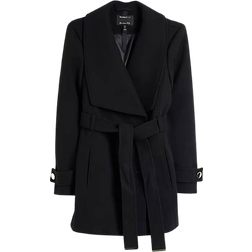 River Island Womens Black Short Belted Wrap Coat