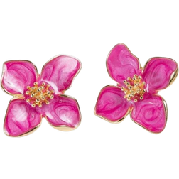 Shein 1pair Colorful Oil Drip Four-Petal Flower Shaped Dopamine Stud Earrings For Women, Simple & Sweet Daily Accessory, Perfect Gift For Vacation Valentines,Mom,Mother,Mother's Day,Gift