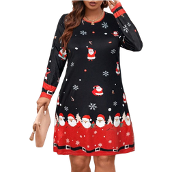 Shein Plus Santa Claus Printed Long Sleeve Dress