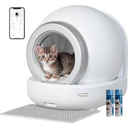 Greesum Self Cleaning Automatic Cat Litter Box with Mat and 2 Roll Garbage Bags White