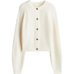 H&M Ribbstickad Kofta - Beige Crèmevit