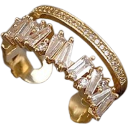 Shein 1pc Dainty Double Layered Irregular Opening Ring Inlaid With Cubic Zirconia