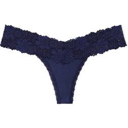 PINK Wink Lace-Trim Thong Panty - Midnight Navy