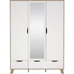 Ebuy24 Ikast Klædeskab 201 x 148 x 58 cm 2 Låger 1 Spejllåge 2 Skuffer Eg Dekor Hvid Garderobeskab