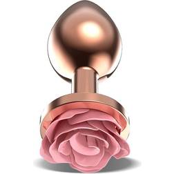 AfterDark Rosegold Metal Anal Plug With Pink Rose Medium