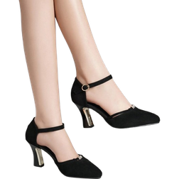 Shein Thick Heel One-Buckle Rhinestone - Pointed Toe