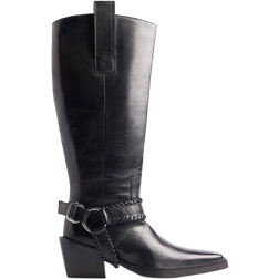 NA-KD Leather Buckle Detail Cowboy Boots - Sort