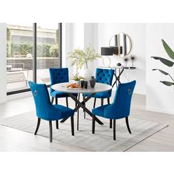Canora Grey Tierra Modern Chrome Metal & Glass Round Table with 4 Luxury Button Velvet Chairs Dining Set