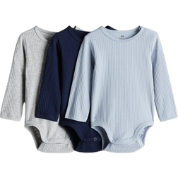 H&M Geribde Rompers Set Van 3 - Blauw