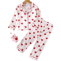 Shein Young Girls Cute Heart Print Long Sleeve Top And Long Pants Set