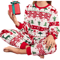 Shein Girls Flannel Christmas Pajamas Set With Deer Tree Pattern Long Sleeve Top Pants Casual Cozy Winter Sleepwear