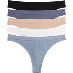 H&M Seamless Thong Briefs 5-pack - Dusty Blue/Pigeon Blue/Beige